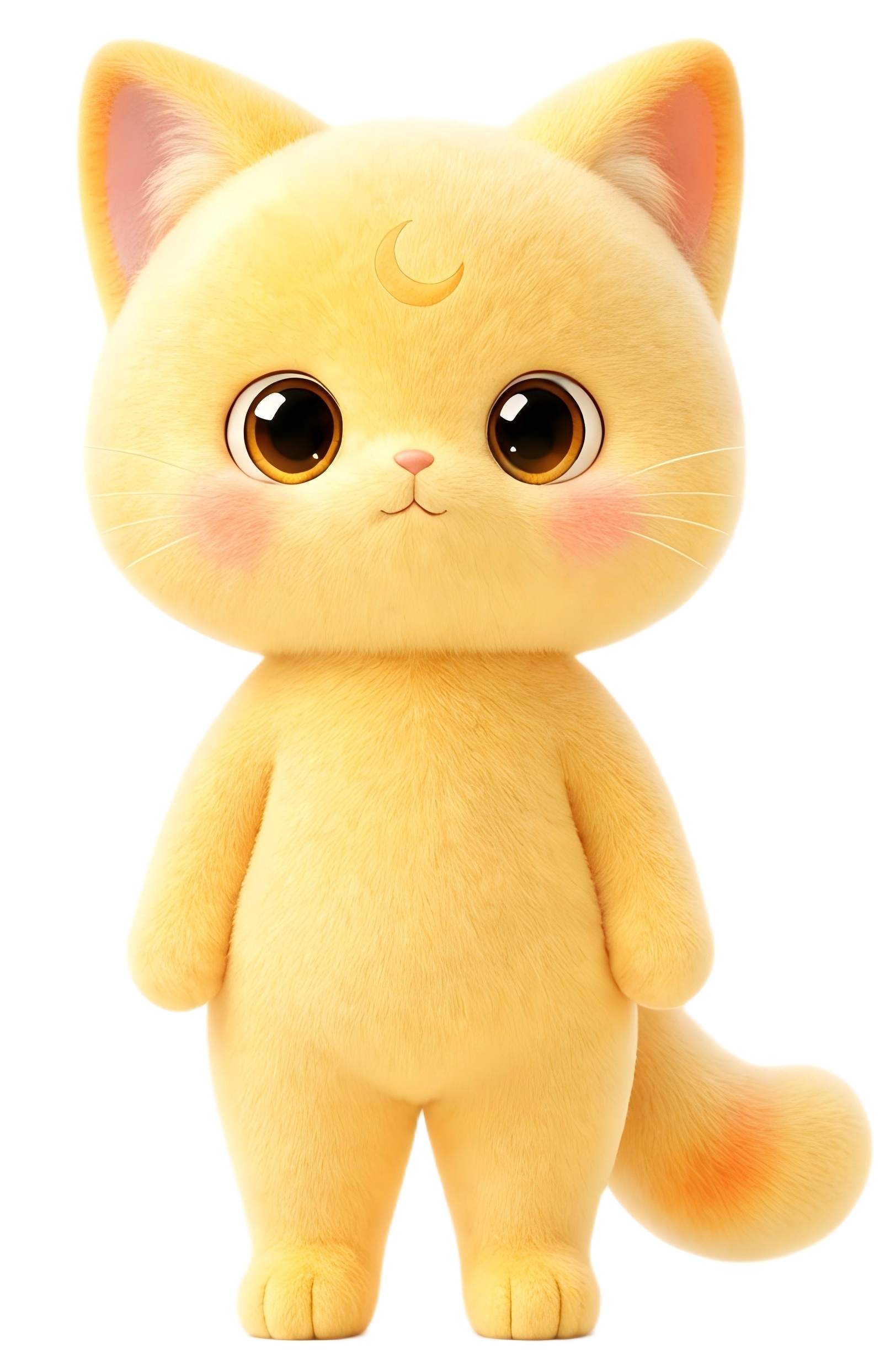月亮猫 MOONCAT 品牌角色形象，暖黄色软萌猫咪，额头有金色弯月纹